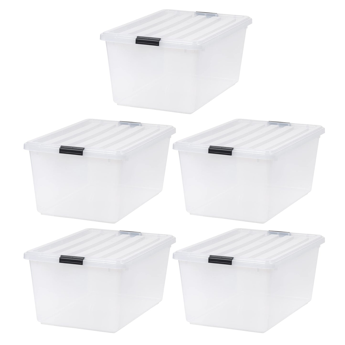 IRIS USA 68 Quart / 17 Gal. Stackable Plastic Storage Bins with Lids and Latch Buckles, 5 Pack