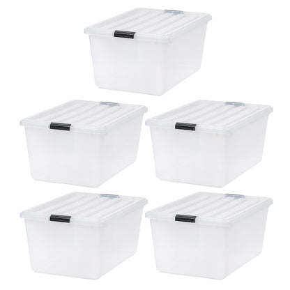 IRIS USA 68 Quart / 17 Gal. Stackable Plastic Storage Bins with Lids and Latch Buckles, 5 Pack