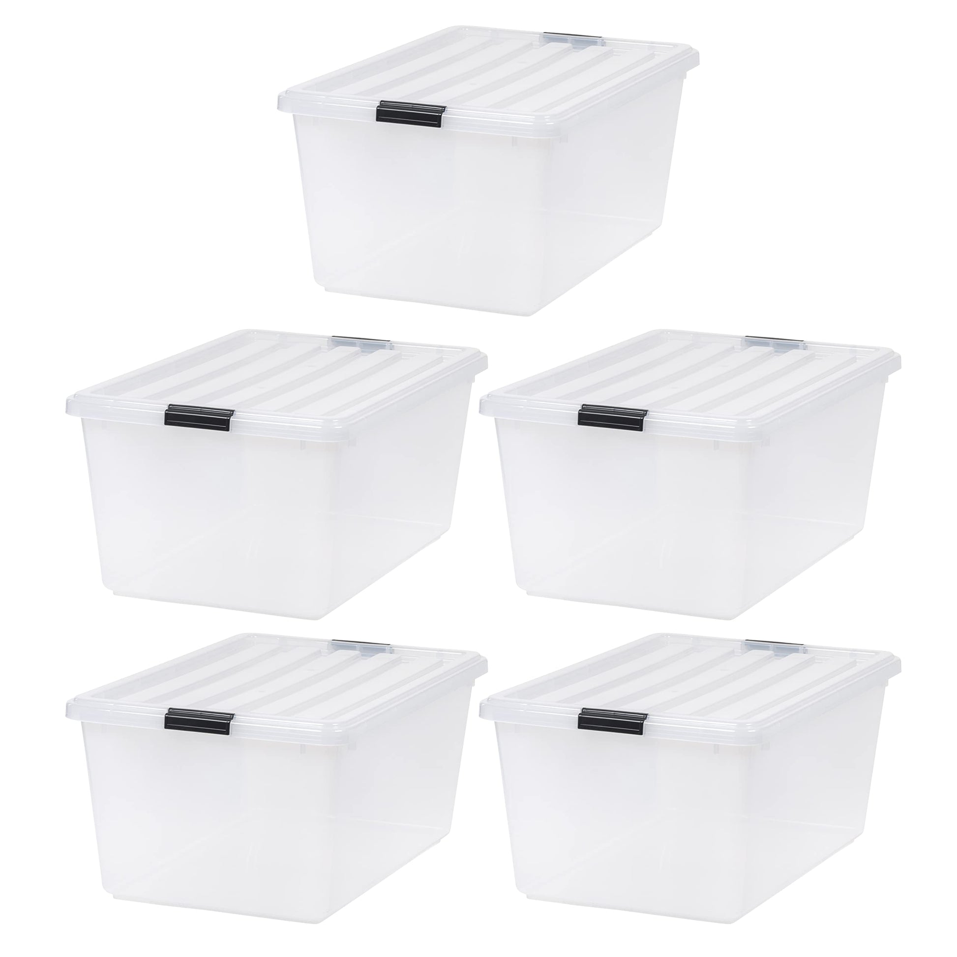 IRIS USA 5-Pack 68 Qt Stackable Storage Bins with Lids, Clear