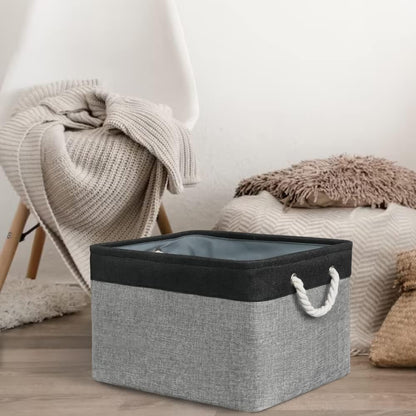 Organization and Storage Bins for Shelves - 17X15X12 inch 2 Pack Foldable Baskets for Organizing, Fabric Storage Cubes with Rope, Storage Box for Decorative Cloth (Black & Grey)