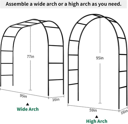 Garden Arch Trellis for Climbing Plants Outdoor Wedding Arches for Ceremony Black Metal Garden Arbor Indoor Garden Arches for Party Decoration 7.9ft Wide X 6.4ft High (Black Garden Arch)