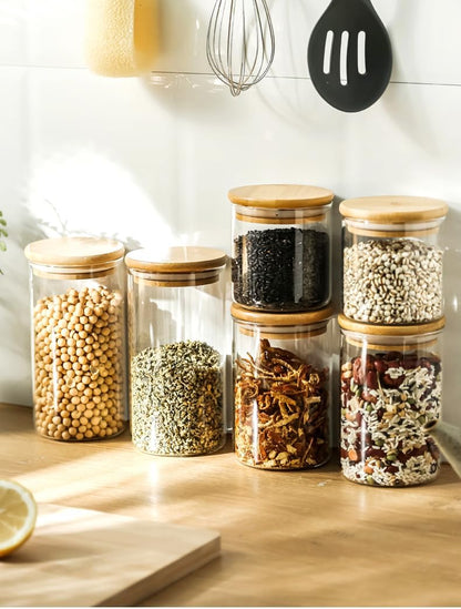 17oz Glass Food Storage Jars, Glass Jars with Bamboo Lids, Kitchen Storage Jars, Set of 12, Canisters with Airtight Lids for Spice, Coffee, Cookie, Pantry Organizers