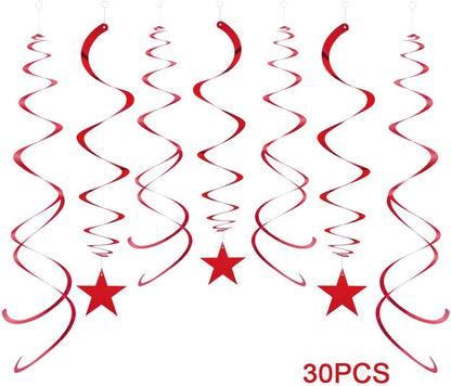 Party Star Swirl Decorations, Red Foil Ceiling Hanging Swirl Decorations with Star, Whirls Decorations for Birthday | Wedding | Anniversary | Graduation Party Supplies, Pack of 30