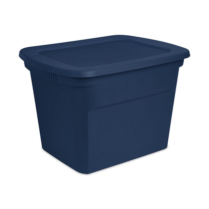 Sterilite 18 Gallon Tote, Plastic Storage Bin with Snap Lid, Blue, 8 Pack