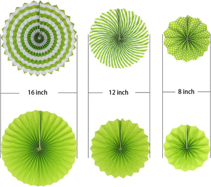 ADLKGG Party Hanging Paper Fans Set, Green Round Pattern Paper Garlands Decoration for Birthday Wedding Graduation Events Accessories, Set of 6