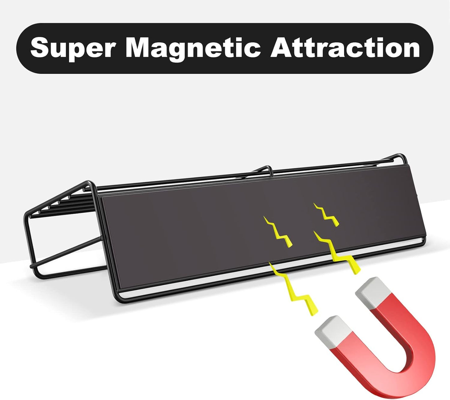 5-Pack Moveable Magnetic Spice Rack Organizer With 6 Hooks for Refrigerator, Metal Fridge Shelf, Black