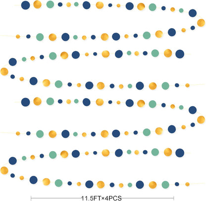Blue Gold Green Decorations Circle Dots Garland Metallic Gold Navy Blue with Sage Green Hanging Polka Dot Streamer for Birthday Baby Shower Bridal Shower Wedding Bachelorette Engagement Party Supplies