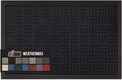 GORILLA GRIP 100% Waterproof All-Season WeatherMax Doormat, 60x24, US Designed Natural Rubber, Stain and Fade Resistant, Low Profile Indoor Outdoor Door Mats, Easy Clean Patio Mat, Midnight Maze