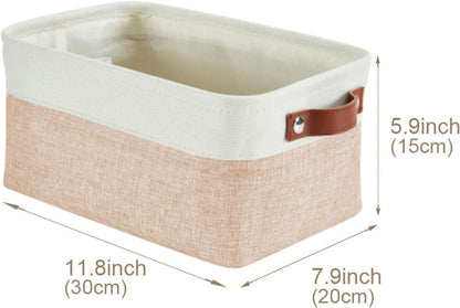 DECOMOMO Small Storage Basket, Closet Storage Bins, Baskets for Organizing Shelves (Beige & White, Small - 6 Pack)