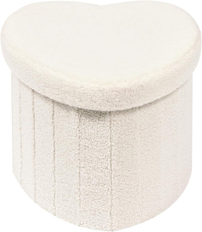 B FSOBEIIALEO Storage Ottoman Cube, Heart Shaped Ottomans with Storage Foot Stool Footrest for Lving Room, Boucle Ottoman Seat for Dorm Room,Faux Teddy Fur, Cream White 15"x15"x15"