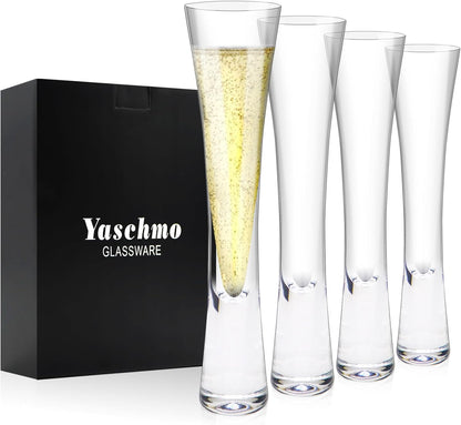 Champagne Flutes Set of 4, Hand Blown Crystal Champagne Glasses, Modern Unique Design, Lead-Free Prosecco Glasses, Elegant Toasting Glasses Gift for Wedding, Anniversary, Birthday, Christmas