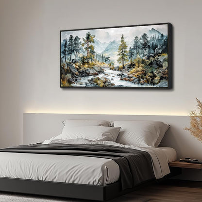 PHAOHUAXM Large Wall Art For Bedroom Wall Decor For Living Room Office Decoration Rivulet View Painting Forest Tree Landscape Watercolour Pictures Canvas Artworks Home Decor Black Framed 24x48 In