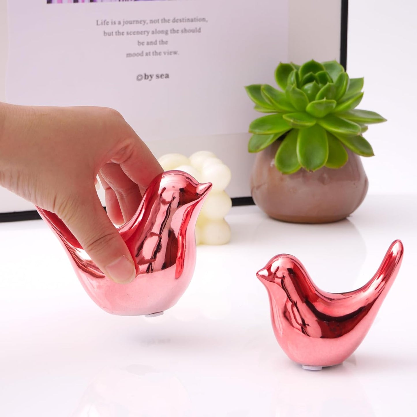 Notakia Small Birds Statues Pink Home Decor Modern Style Decorative Ornaments for Living Room, Bedroom, Office Desktop, Cabinets (2Pcs Pink Birds)