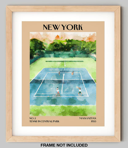 Retro Vintage New York Wall Art Print - 11x14 Unframed Poster - New York City Souvenirs, Cute Trendy Colorful Wall Decor (Tennis Courts, 11x14")