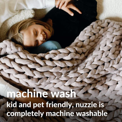 Nuzzie Chunky Knit Blanket - Breathable, Cooling, Hand Made Knit Throw Blanket for Sleep - Machine Washable, Stylish Decor Design (Dusty Rose, Throw | 12lbs | 44"x60")