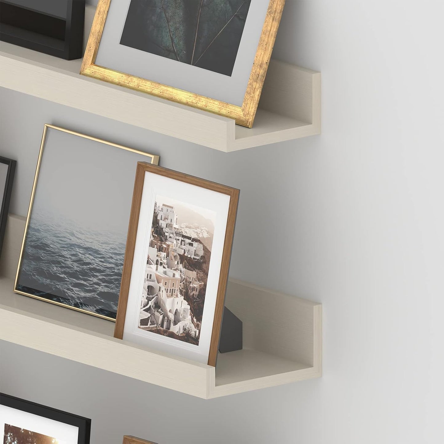 Giftgarden 36 Inch Floating Wall Shelves Creamy White Beige Wood-Grain, Large Picture Ledge Long Wooden Shelfs for Bedroom Living Room Kitchen Bathroom Nursery Office, Set of 3 Different Sizes