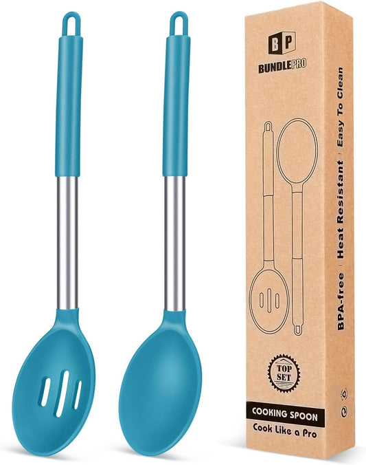 Pack of 2 Large Silicone Cooking Spoons,Non Stick Solid Basting Spoon,Heat-Resistant Kitchen