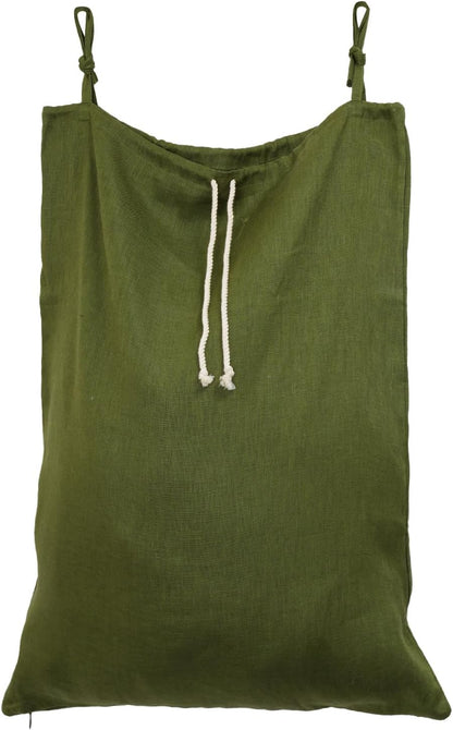 Linen Hanging Laundry Bag, Over The Door Laundry Hamper for Dirty Clothes, Drawstring Closure with Bottom Zipper, Army Green
