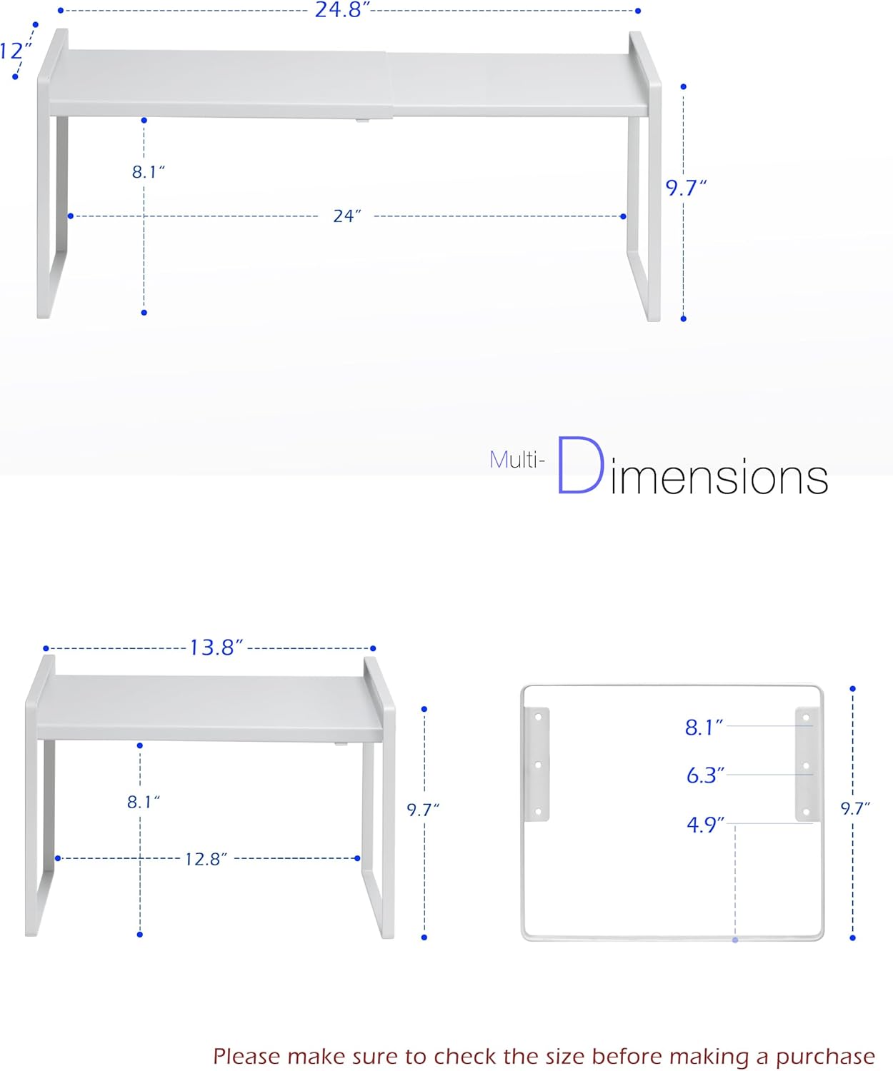 Nxconsu Cabinet Shelf Expandable Height Adjustable Shelf Organizer Riser for Kitchen Cabinet Pantry Cupboard Under Sink Countertop Organization Storage Space Saver Stackable Heavy Duty Metal White XXL