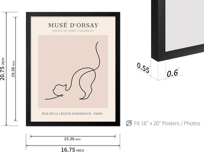Poster Master Vintage Poster - Retro One Line Cat Drawing Print - Cat Art - Minimal Gift for Men, Women, Animal Lover - Abstract Wall Decor for Home, Office, Bedroom, 16x20 Black Framed