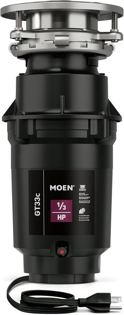 Moen GT33C Lite Series 1/3 Horsepower Continous Feed Garbage Disposal featuring Fast Track Technology, Power Cord Included