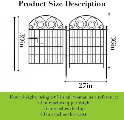 Tall Garden Fence with Gate, 36 Inch(H) 4 Panels Dog Fence Outdoor for Yard, Total Length 8.8 Ft Metal Temporary Dog Fencing│Patented