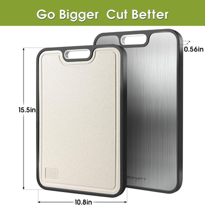 Titanium Cutting Boards for Kitchen, Double Sided Food-Grade Pure Titanium&Wheat Straw PP, Non-Toxic, Non-Slip, Dishwasher Safe, Ideal for Meat, Vegetables, Fruit 15.8 x 11''