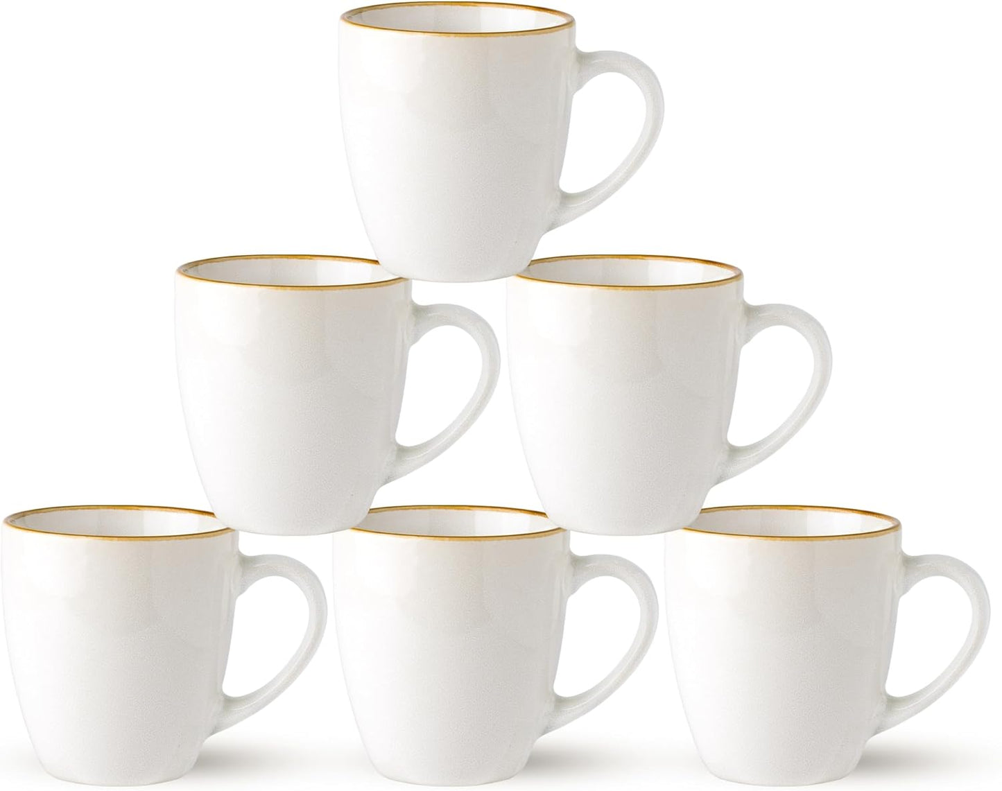 GBHOME Ceramic Coffee Mugs Set of 6, 12oz Stoneware Coffee Mugs Set For Dad Mom Women MEN, Light Weight Ceramic Coffee Cups for Latte/Tea/Beer/Hot Cocoa, Dishwasher & Microwave Safe-Pearl White