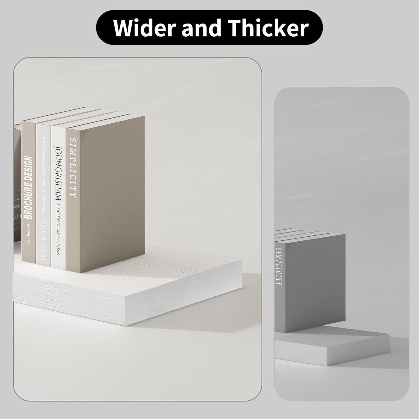 SAUMONIERES Floating Shelves 8 Inch Deep Solid Wood Wide Wall Shelf Set of 2 Wall Mounted for Bedroom Bathroom Living Room Kitchen, 24 Inch White