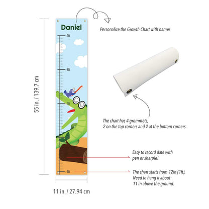 Personalized Kids Canvas Growth Chart, Height Chart, Growth Chart Banner, Crocodile