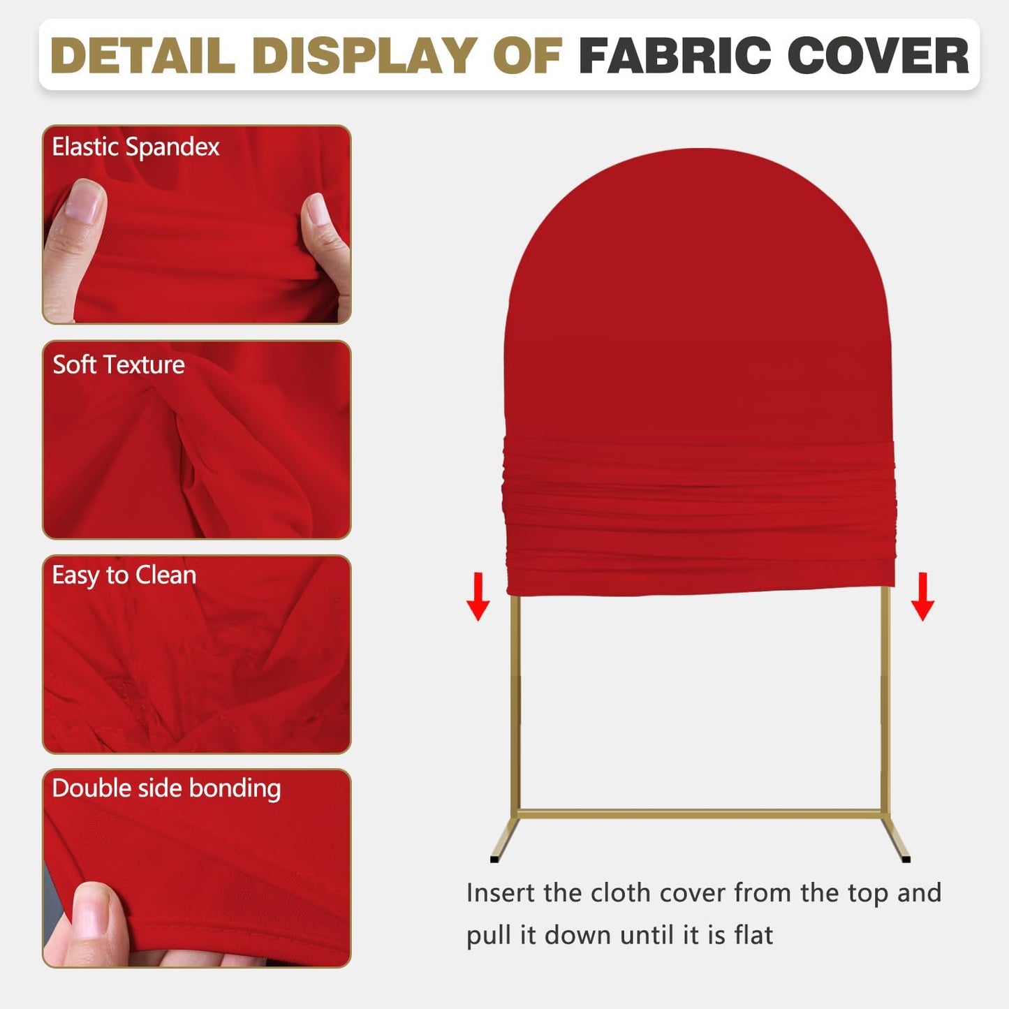 Arch Backdrop Stand and Cover Set, 3 Metal Balloon Arch Backdrop 7.2ft 6.6ft 6ft, Gold Arched Stand Frame for Wedding, Parties,Birthday, Backdrop Decorations (Red,7.2ft+6.6ft+6ft)