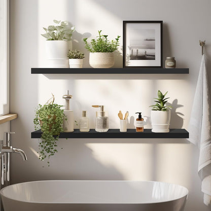 LaVie Home Floating Shelves, 36 Inch Wall Shelf Set of 2, Hanging Shelf with Invisible Brackets, Wall Decor for Bathroom, Bedroom, Living Room, Kitchen Storage, Classic Black