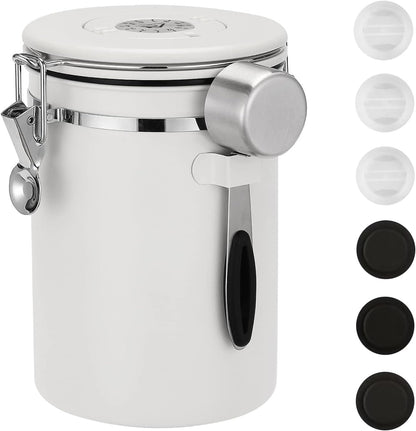 ShanSon Coffee Canister Airtight Coffee Container Stainless Steel Coffee Bean Storage Container with Scoop Coffee Canister for Beans Grounds Sugar Flour Tea Cereal,22OZ, White