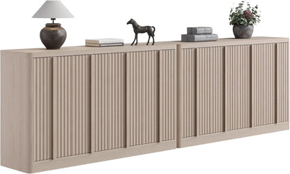 Fluted Buffet Cabinet with Storage, 120" Sideboard Buffet Storage Cabinet with 8 Doors & Solid Wood Handle, Coffee Bar Wood Credenza Cabinet for Kitchen, Dining Room, Living Room, Natural Oak(2PCS)