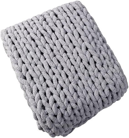 Chunky Knit Blanket Throw 40"×40", Hand Knitted Warm Chenille Throw Blanket, Home Decor Soft Thick Yarn Cable Knit Blanket, Soft Breathable Fleece Banket Christmas for Couch Bed Sofa Best Gift (Gray)