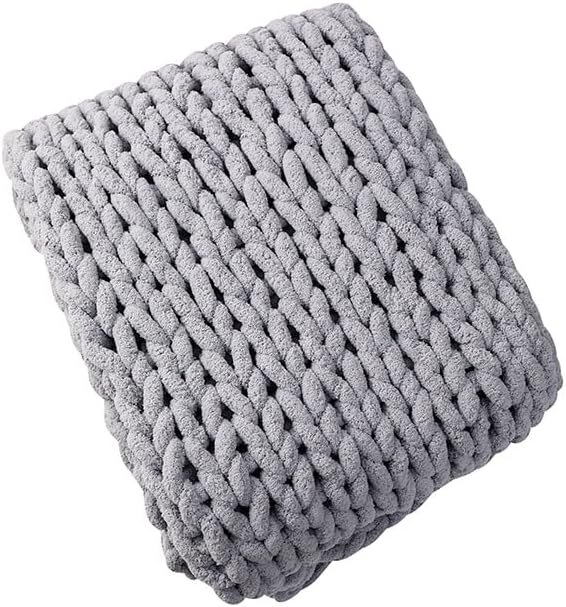 Chunky Knit Blanket Throw 48"*71", Hand Knitted Warm Chenille Throw Blanket, Home Decor Soft Thick Yarn Cable Knit Blanket,Soft Breathable Fleece Banket Christmas for Couch Bed Sofa Best Gift (Gray)
