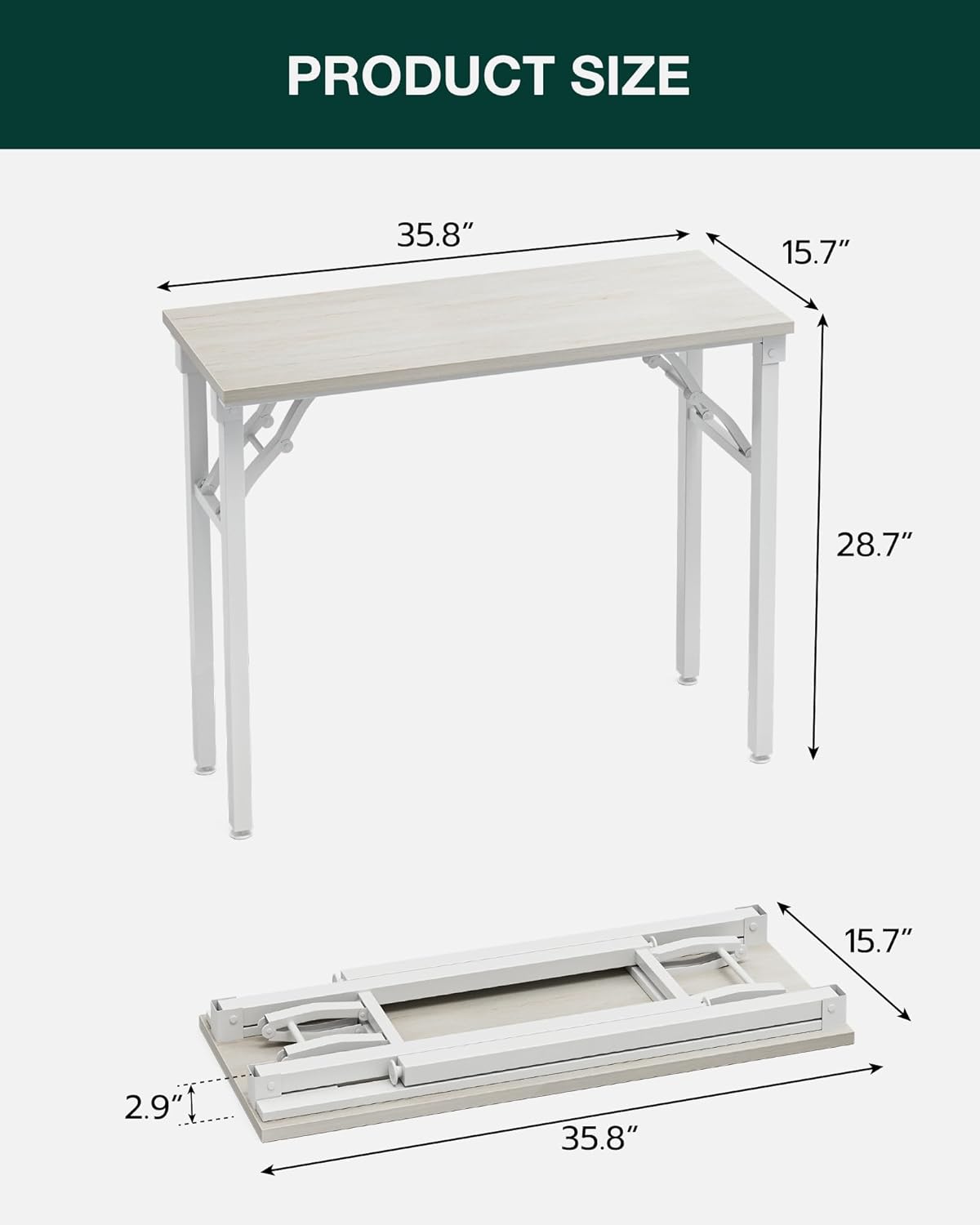 Frylr Small Folding Computer Desk – Portable 35.8 Inch Foldable Laptop Table, Collapsible and Compact for Easy Storage and Fast Setup, Lightweight for Small Spaces, Craft and Study Use, White Ash