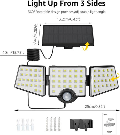 Lepro Solar Lights for Outside, WL5000 Motion Activated Security Lights, Separate Solar Panel, 3 Adjustable Head 270° Wide Lighting Angle, IP65 Waterproof Wall Lamp for Porch Yard Garage