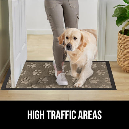 GORILLA GRIP 100% Waterproof All-Season WeatherMax Doormat US Designed Natural Rubber, Stain and Fade Resistant, Low Profile Indoor Outdoor Door Mats, Easy Clean Patio Mat, 17x29, Tan Pawprints