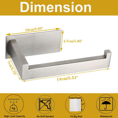 Toilet Paper Holder, Self Adhesive Tissue Holder Stainless Steel Rustproof Paper Roll Holder, No Drilling Easy to Install, Toilet Paper Rack Suitable for Office, Bathroom (2, Brushed Nickel)