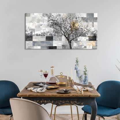 LASMOND Modern Abstract Tree Wall Art for Living Room Black and White Canvas Painting Wall Art Large Nature Landscape Artwork Bedroom Office Home Decor (30x16 Inches)