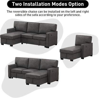 EBELLO Convertible Sleeper Sofa 3 in 1, Faux Leather Modern L-Shaped Couches for Living Room, Pull Out Sectional Futon Sofa Bed with Storage Space, USB Ports and Cup Holders for Bedroom