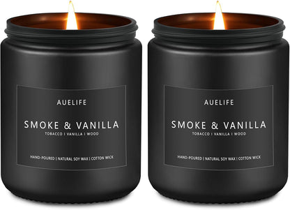 2 Pack Smoke & Vanilla Candle | Candles for Men - Masculine Candle, Soy Candles for Home Scented - Gifts for Men, Home Fragrance Gifts - Each of 7oz
