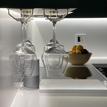 10.8 Inch Gold Wine Glass Rack, Under Cabinet Wine Glass Holder, Wine Glass Hangers Under Shelf, Stemware Rack, Hanging Stemware Holder for Cabinet Kitchen Bar, Set of 2