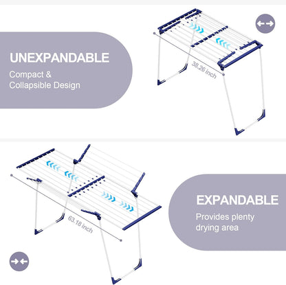 APEXCHASER Clothes Drying Rack, Foldable Gullwing Laundry Rack for Indoor Outdoor, 10pcs Clips with Bag, Collapsible Space-Saving Drying Rack for Clothes Towels Dolls, White