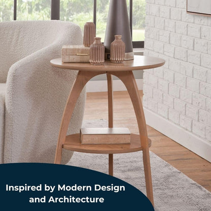 Martin Svensson Home LAX 20" Round End/Side Table with Storage, Light Oak