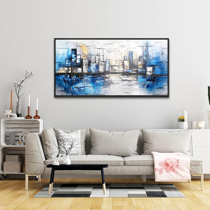 ZUITINGHUA Large Black Framed Wall Decor For Living Room Canvas Wall Art For Office Modern Wall Decorations For Bedroom Blue Landscape Paintings Abstraction Pictures Artwork Home Decor 24x48 In