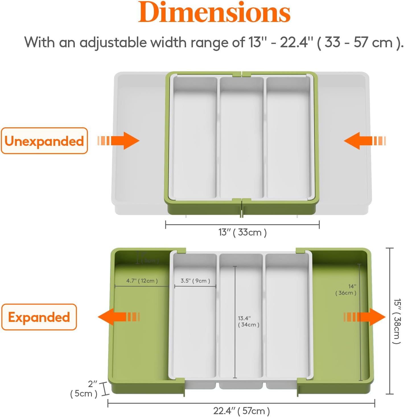 Lifewit Utensil Organizer for Kitchen Drawers, Expandable Cooking Utensil Tray, Adjustable Cutlery Silverware Flatware Holder, Plastic Spatula Tools and Gadgets Storage Divider, Large, Green&White