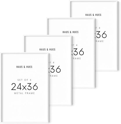 HAUS AND HUES Set of 4 White Poster Frames 24x36 - Gallery Wall Frame Set, Large Picture Frames (Aluminum), 24 by 36 in