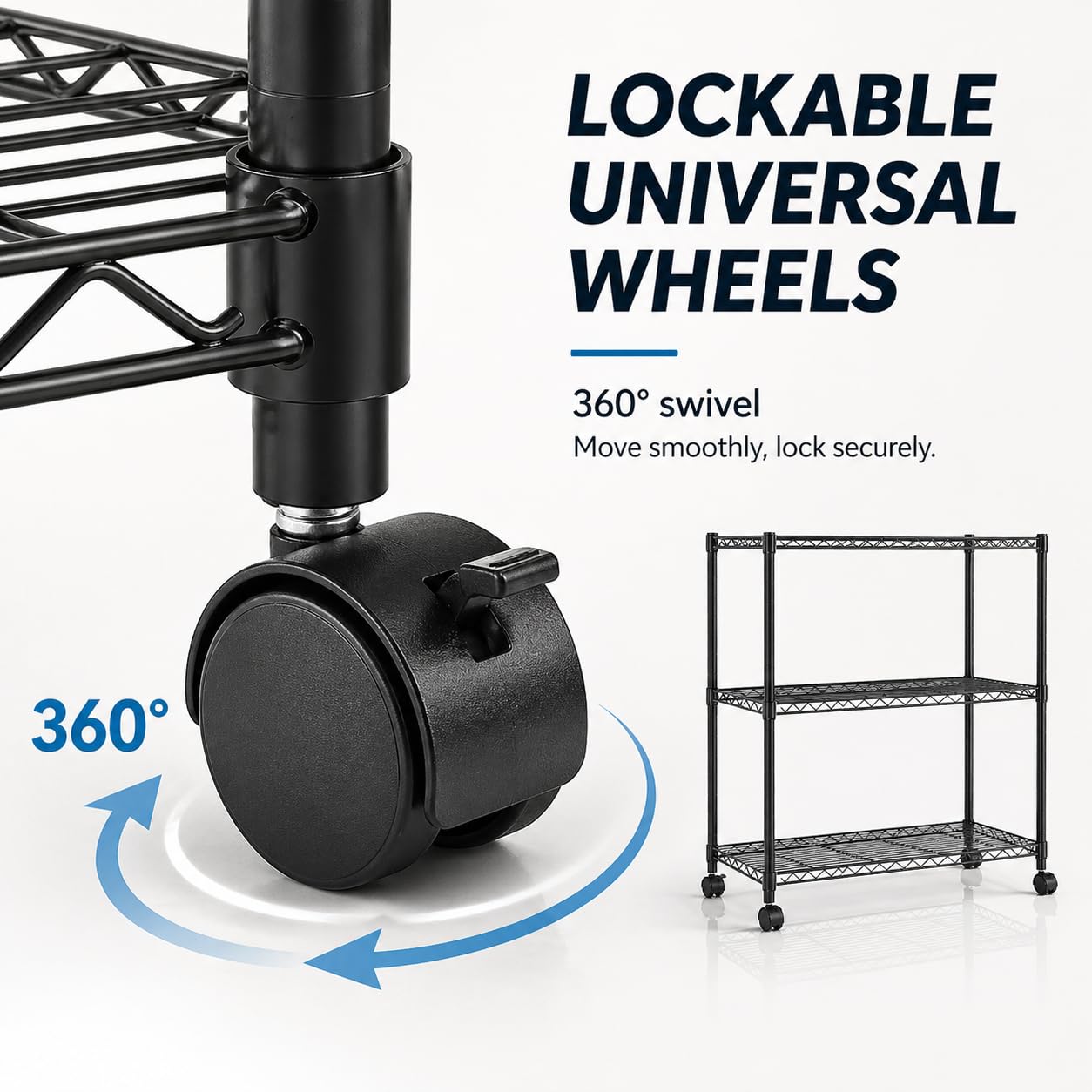 Simple Deluxe 3-Tier Heavy Duty Adjustable Storage Shelf with Wheels, 23.23”W x 13.39”D x 30.31”H